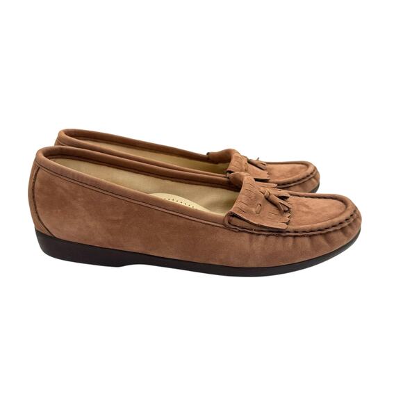SAS Softie Kiltie NARROW Brown Suede Leather Slip On Tassel Penny Loafers - Picture 3 of 10